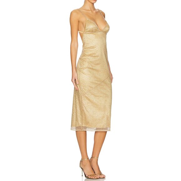 For Love And Lemons Dresses & Skirts - RARE NWT $169 FOR LOVE AND LEMONS GLITTER GRID SLIP MIDI DRESS IN GOLD SIZE S
